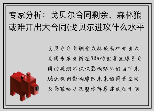专家分析：戈贝尔合同剩余，森林狼或难开出大合同(戈贝尔进攻什么水平)